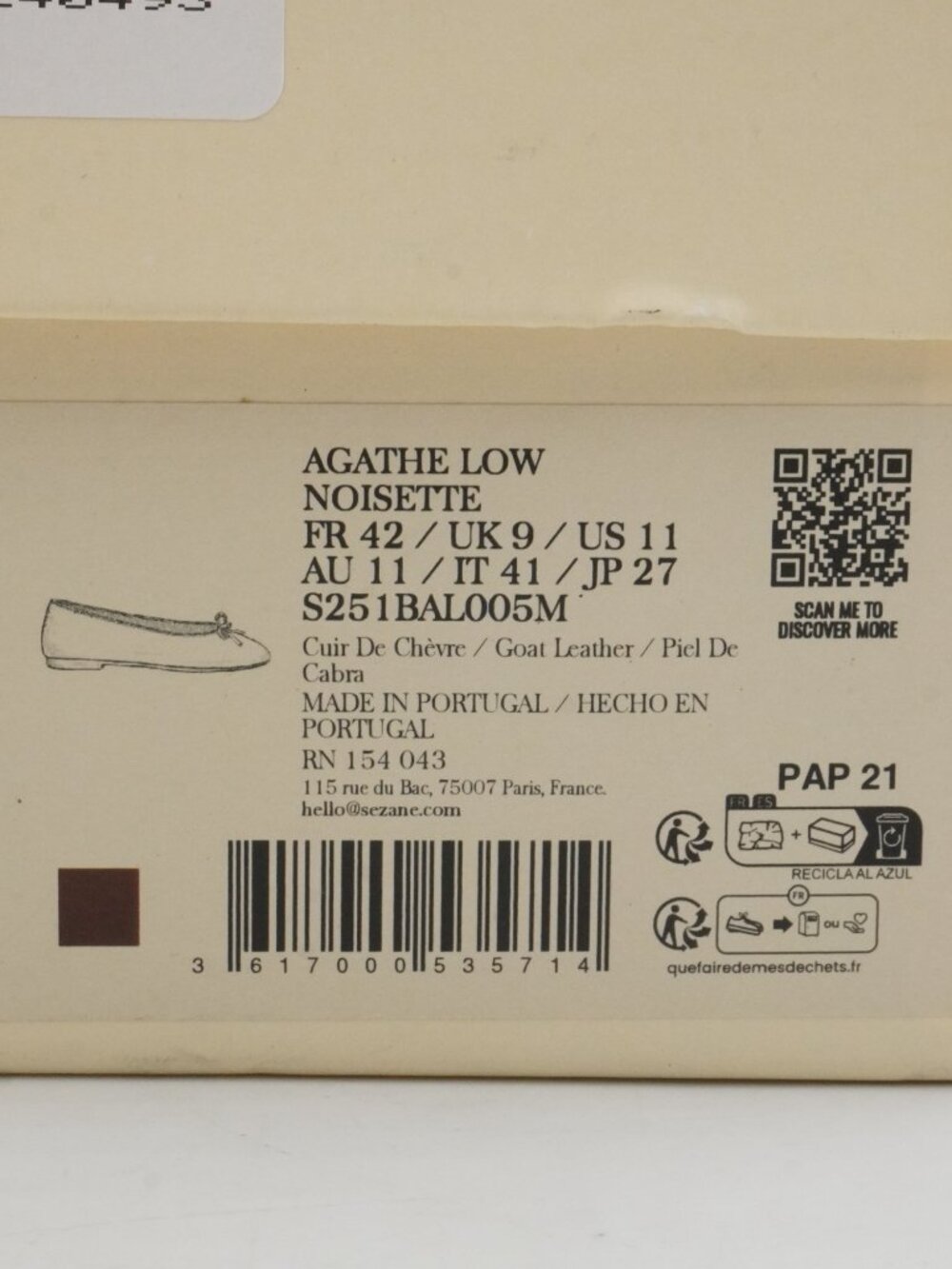 Sezane Agathe Low Ballerinas Ballet Flats in Hazelnut Suede Leather - US Size 11 - Picture 7 of 12